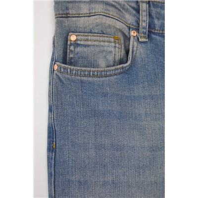 Koyu Mavi Soluk Efekt Vintage Yüksel Bel İspanyol Paça Büyük Beden Jeans TBBAW26CJ00004