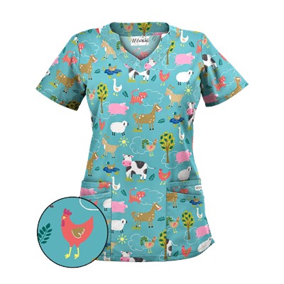 UA On The Farm Amazing Aqua Scallop Neck Scrub Top