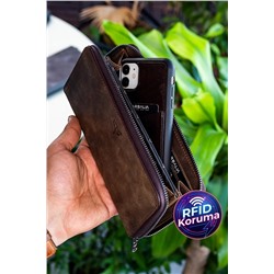 Garbalia, Unisex Kahverengi Murphy Crazy Deri Telefon Bölmeli Mıknatıslı Portföy Cüzdan