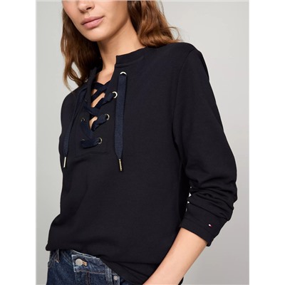 Long-Sleeve Lace-Up Sweatshirt