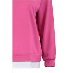 Fuşya Alttan T-Shirt Çıkma Görünümlü İnce Örme Büyük Beden Sweatshirt TBBAW23AO00023