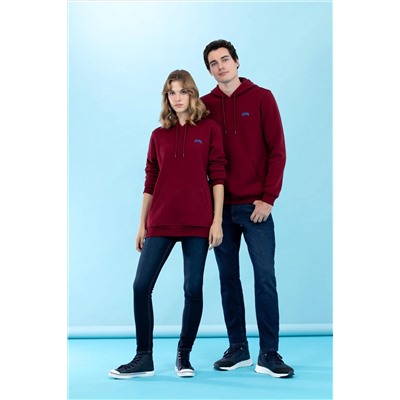 Bordo Kapüşonlu Basic Sweatshirt