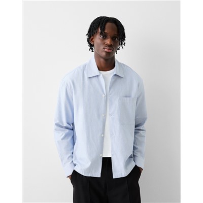 Striped long sleeve poplin shirt