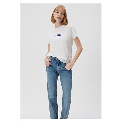 Mavi Miav Baskılı Beyaz Tişört Regular Fit / Normal Kesim 1610622-620