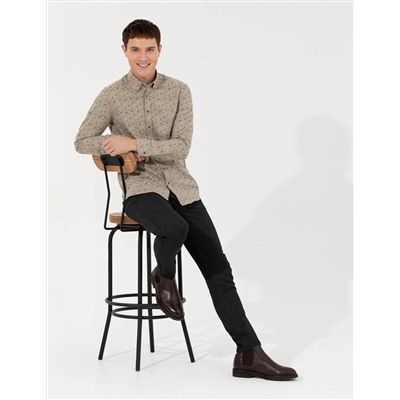Bej Slim Fit Uzun Kollu Gömlek