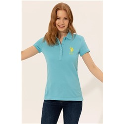 Kadın Turkuaz Basic Polo Yaka Tişört