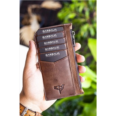Garbalia, Izev Blush Hakiki Deri Fermuarlı Crazy Kahverengi Unisex Kartlık Cüzdan