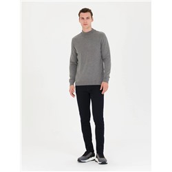 Gri Melanj Slim Fit Yarım Balıkçı Basic Triko Kazak