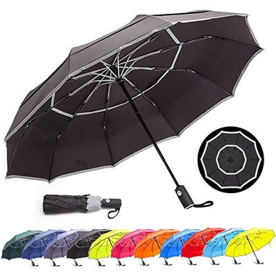 HOSA Auto Open Close Compact Portable Lightweight Automatic Repel Folding Travel Umbrella, Double Vented Windproof UV Protection, For Raining, Sunny Days and Night Time Use