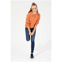 Kadın Kiremit Polo Yaka Sweatshirt