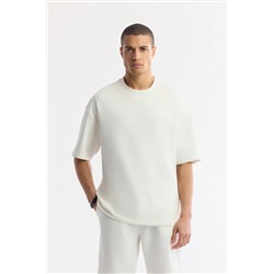 Avva, Erkek Taş Bisiklet Yaka Oversize Aplike Baskı Detaylı 2'iplik T-shirt A51y1082