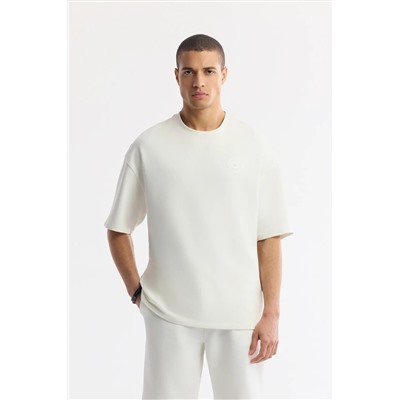 Avva, Erkek Taş Bisiklet Yaka Oversize Aplike Baskı Detaylı 2'iplik T-shirt A51y1082