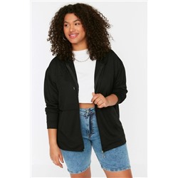 Siyah Kapüşonlu Fermuarlı İnce Örme Sweatshirt TBBSS22SW0169