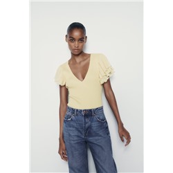 RIBBED BODYSUIT WITH RUFFLES