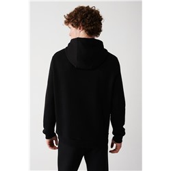 Siyah Kapüşonlu Yaka İçi Polarlı 3 İplik Pamuklu Regular Fit Standart Kesim Unisex Sweatshirt