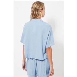 Camisa de pijama de lino - Celeste