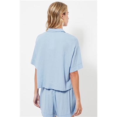 Camisa de pijama de lino - Celeste
