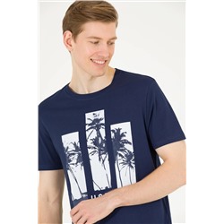 Erkek Lacivert Bisiklet Yaka T-Shirt