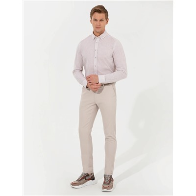 Bej Slim Fit Uzun Kollu Gömlek
