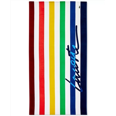 Script Logo Striped Cotton Beach Towel