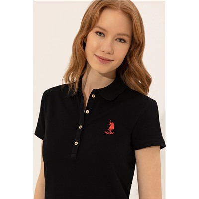 Kadın Siyah Basic Polo Yaka Tişört