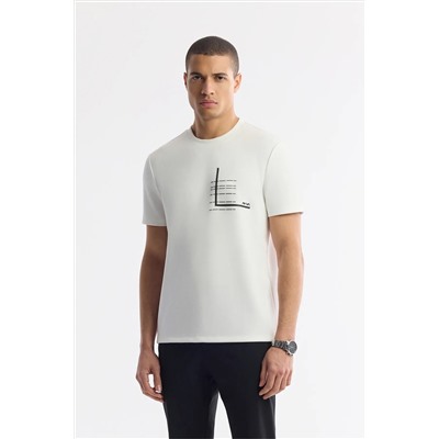 Avva, Erkek Ekru Bisiklet Yaka Baskılı Bi Stretch İnterlok T-Shirt A51Y1135