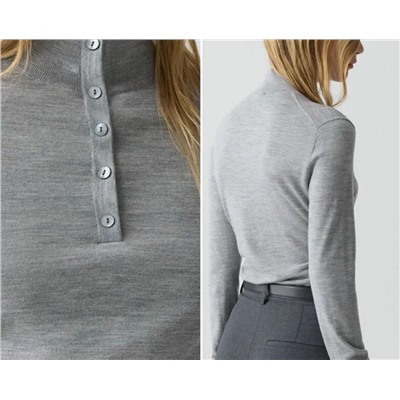 Женский элегантный шерстяной свитер с воротником-половиной на пуговицах