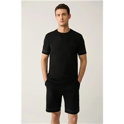 Avva, Erkek Siyah Bisiklet Yaka Jersey Kumaş Baskılı T-shirt A41y1107