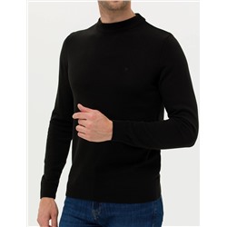 Siyah Slim Fit Bisiklet Yaka Basic Triko Kazak