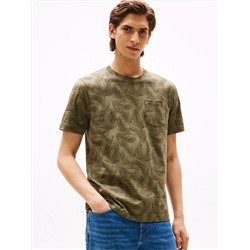 Allover Leaf Print Pocket T-Shirt