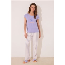 Pijama largo algodón lila rayas