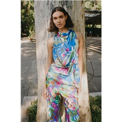 SATIN TROPICAL PRINT TOP
