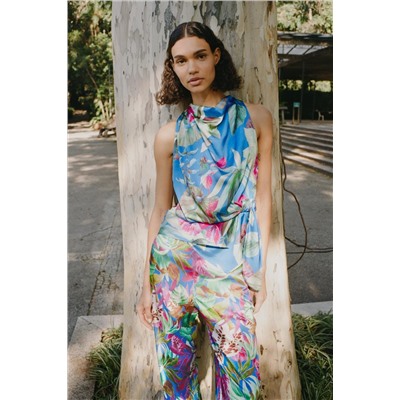 SATIN TROPICAL PRINT TOP