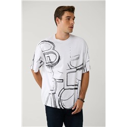 Avva, Erkek Beyaz %100 Pamuk Bisiklet Yaka Baskılı Pamuklu T-shirt A41y1377