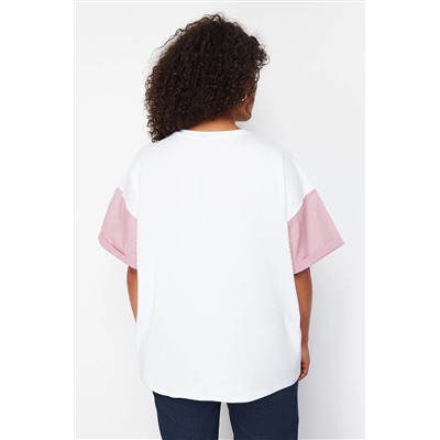 Kırmızı Çizgili Baskılı Oversize %100 PamukÖrme T-shirt TBBSS24BF00017