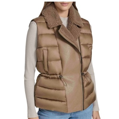 Andrew Marc Faux-Shearling Double-Breasted Puffer Vest