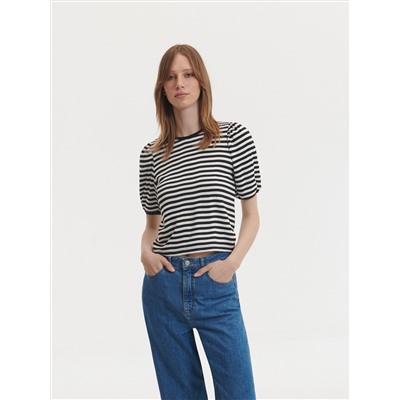 Gestreifte Bluse mit Puffärmeln