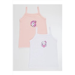 Denokids Kız Çocuk Pembe-beyaz 2 Adet Atlet Takım CFF-22K1-071