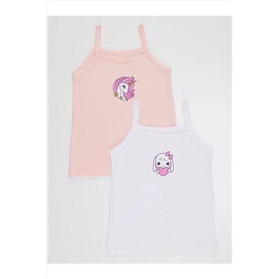 Denokids Kız Çocuk Pembe-beyaz 2 Adet Atlet Takım CFF-22K1-071