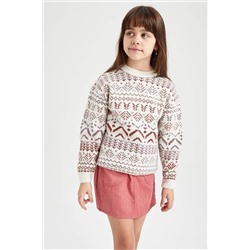 Defacto Kız Çocuk Regular Fit Bisiklet Yaka Kazak Y5461A622CW