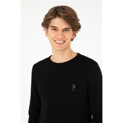 Erkek Slim Fit Bisiklet Yaka Siyah Basic Kazak