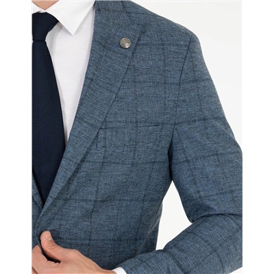 Ekose Açık Lacivert Slim Fit Takım Elbise