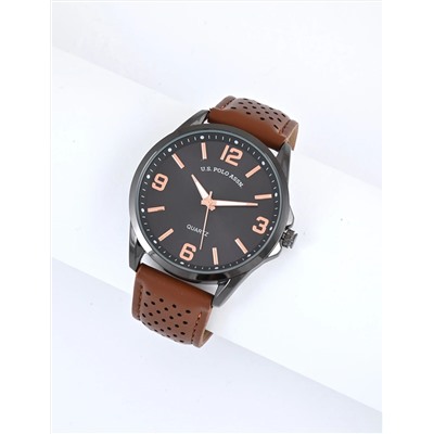 MENS PERFORATED BROWN STRAP ANALOG WATCH