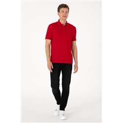 Erkek Regular Fit Polo Yaka Kırmızı Basic Tişört