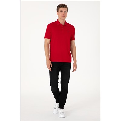 Erkek Regular Fit Polo Yaka Kırmızı Basic Tişört