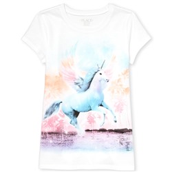 Girls Short Sleeve Flying Unicorn Graphic Tee