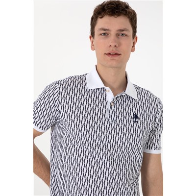Erkek Regular Fit Polo Yaka Lacivert Desenli Tişört