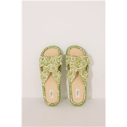 Zapatillas casa pala nudo rafia verde