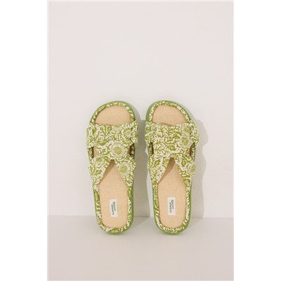 Zapatillas casa pala nudo rafia verde