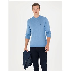 Mavi Melanj Slim Fit Çeyrek Yaka Basic Triko Kazak
